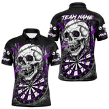 Maxcorners Custom Purple Grey Skull Barbed Wire Dartboard Grunge Darts Polo Shirt For Men Dart Gifts MT1511