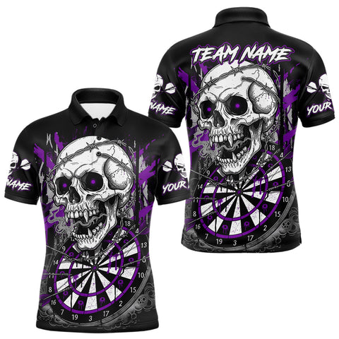Maxcorners Custom Purple Grey Skull Barbed Wire Dartboard Grunge Darts Polo Shirt For Men Dart Gifts MT1511