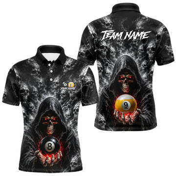 Maxcorners Custom 8 Ball & 9 Ball Smoke Grim Reaper Billiard Team Jerseys, Billiard League Polo & 1/4-Zip For Men LM0409