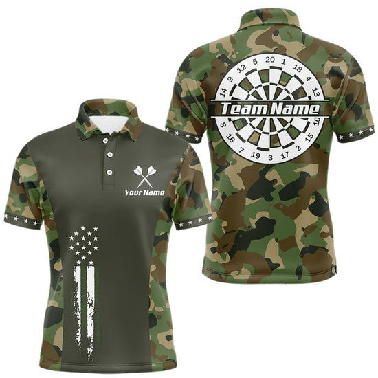 Maxcorners Custom Military Army Camouflage Darts Polo 1/4-Zip Shirt For Men US Flag Darts Team Jersey