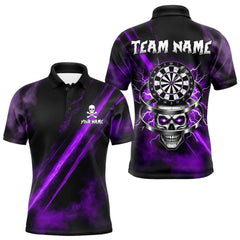Maxcorners Custom Silver Skull Dartboard Lightning Purple Dart Men Polo Jerseys Outfits Dart Shirt MT1810
