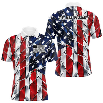Maxcorners Broken Glass American Flag Golf Polo Shirt For Men Custom Patriotic Golf Top Golf Tournament Shirt LM1910