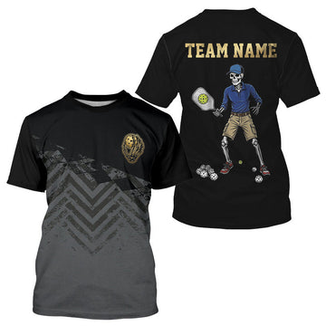 Maxcorners Custom Grey Grunge Mens Pickleball Ball League Jerseys Skeleton Plays Pickleball Team Shirts LM1904