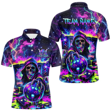 Maxcorners Custom Thunder Skull Men's Bowling Polo Quarter-Zip Shirt Custom Dripping Bowling Team Shirt LM0409
