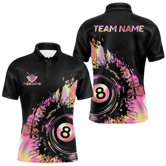 Maxcorners Custom Holographic Pink Billiard 8 Ball Pool Shirt For Men Billiard Team Polo Quarter-Zip Jersey
