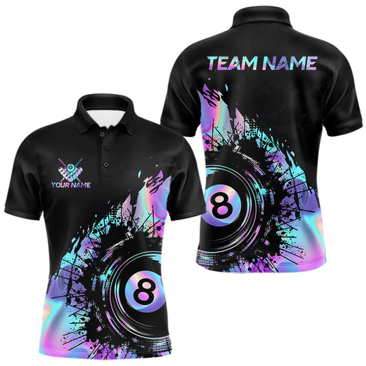 Maxcorners Custom Holographic Rainbow Billiard 8 Ball Pool Shirt For Men Billiard Team Polo Quarter-Zip Jersey