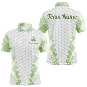 Maxcorners Mens Golf Polo Shirt Argyle Pattern Golf Shirts For Mens Green Argyle And White Golf Ball Gifts LM1903