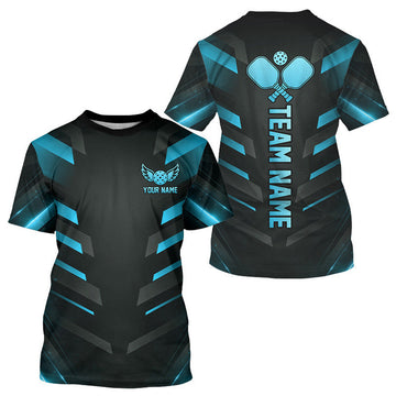 Maxcorners Custom Turquoise And Black Pickleball T-Shirt For Men, Lightning Pickleball Tournament Shirt LM2607