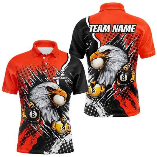 Maxcorners Black And Orange Claws 8 Ball & 9 Ball Mens Polo Shirts Custom Eagle Billiard Team Apparel LM2806