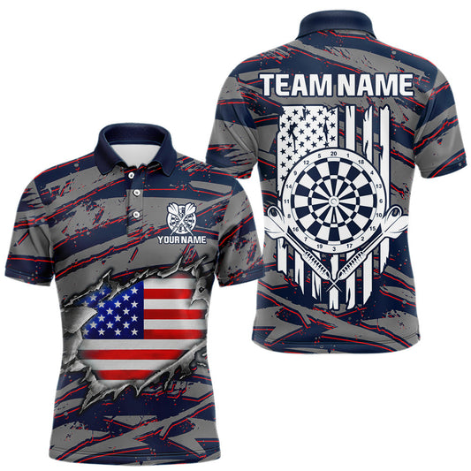 Maxcorners Blue And Red American Flag Darts Polo Quarter-Zip Shirt For Men Custom Patriotic Dart Jerseys LM2306