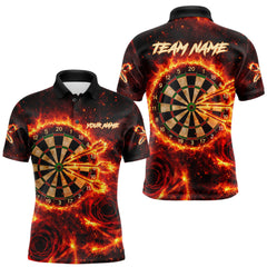 Maxcorners Red Flaming Roses Dartboard & Arrow Custom Men Darts Polo Shirts Fire Flame Dart Jerseys TU2212