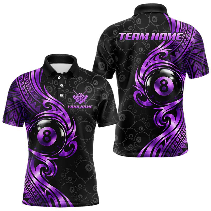 Maxcorners Custom Purple Tribal Swirl 8 Ball Pool Polo Shirt For Men Personalized Billiards Jersey Billiard Gift