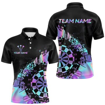 Maxcorners Purple Holographic Dartboard Grunge Dart Polo Shirts For Men Custom Name For Darters LM2512