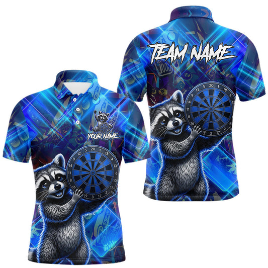 Maxcorners Thunder Raccoon Funny Men Dart Shirt Custom Graffiti Polo & 1/4-Zip Dart Clothing | Blue LM2405
