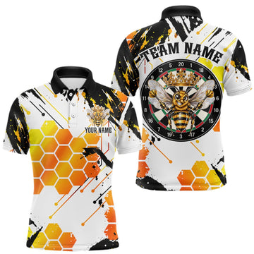 Maxcorners Custom Crown Bee Dartboard Funny Dart Polo 1/4-Zip Shirt For Men Honeycomb Darts Team Tournament LM2709