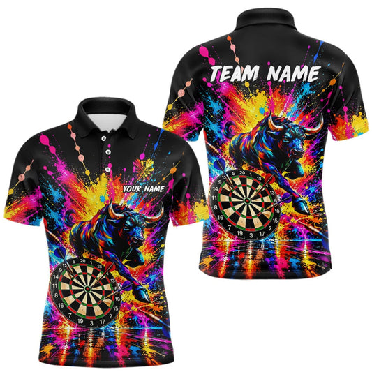 Maxcorners Custom Bull Dart Shirt For Men Personalized Dart Gifts Colorful Splatter Darts Team Tournament Jersey LM2709