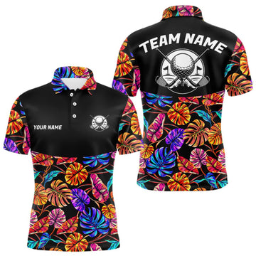 Maxcorners Custom Neon Monstera Golf Polo Shirt For Men Floral Tropical Golf Apparel, Gift For Golfer LM2709