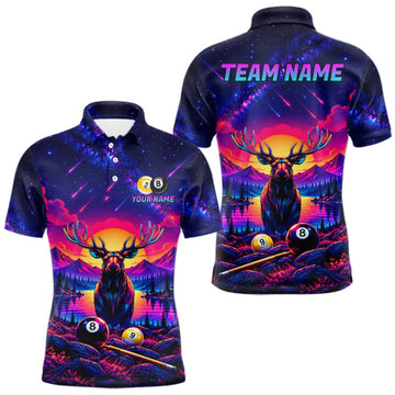 Maxcorners Personalized Neon Deer Funny Pool Jersey For Men 8 Ball & 9 Ball Deer Billiard Team League Shirt LM0410