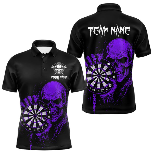 Maxcorners Custom Men's Dart Polo Shirt With Purple Blood Skull Holding Dartboard, Darts Jersey LM3010