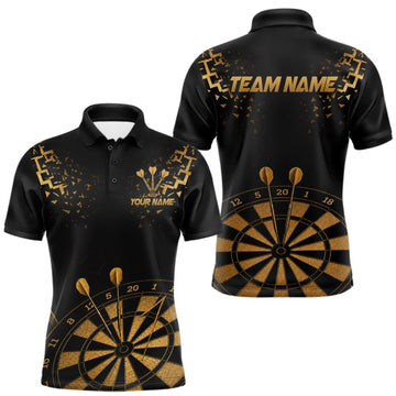 Maxcorners Personalized Dart Polo Quarter-Zip Shirt For Men Custom Name With Black And Gold Darts Team Jersey LM0409