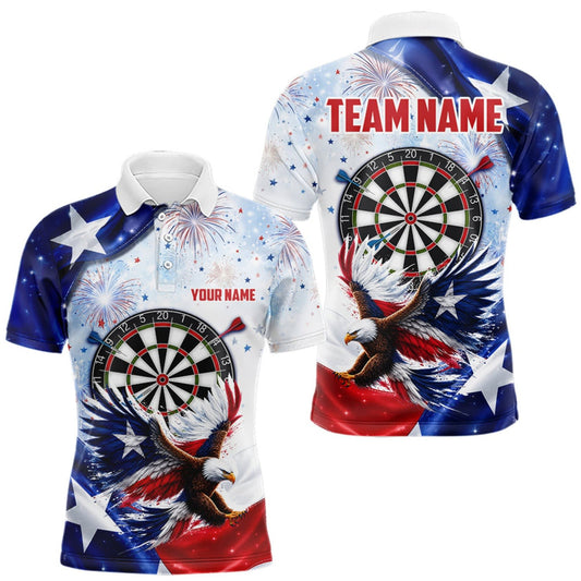 Maxcorners Texas Flag Eagle Men Darts Polo & 1/4-Zip Shirts Patriotic Custom Dart Tournament Jerseys LM0409