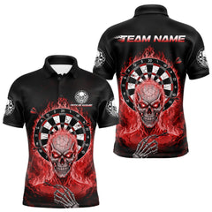 Maxcorners Black Red Flaming Skeleton Darts Custom Men's Dart Polo Shirts Team Dart League Jerseys