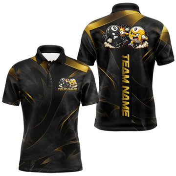 Maxcorners Black And Gold Funny 9 Ball & 8 Ball Pool Billiard Shirt For Men Custom Team Name Billiard Jersey LM0409