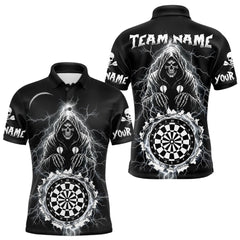 Maxcorners Lightning Thunder White & Black Grim Reaper Custom Dart Polo Shirt Men Dart League Jerseys