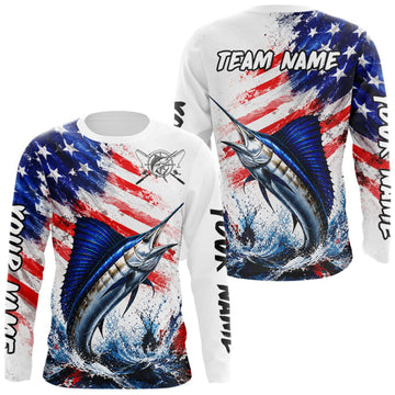 Maxcorners Custom Fishing Jersey Long Sleeve For Men Marlin US Flag Fishing Shirt Patriotic Fishing Gift For Men LM0609