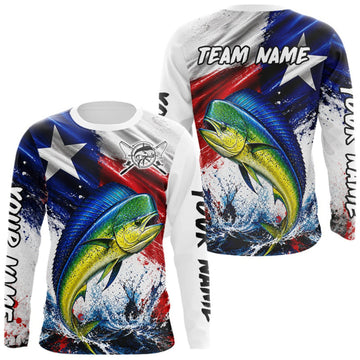 Maxcorners Custom Fishing Jersey Long Sleeve For Men Mahi Mahi Texas Flag Fishing Shirt Patriotic Fishing Gift For Men LM0609