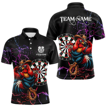 Maxcorners Funny Darts Polo 1/4-Zip Shirt For Men Personalized Cowboy Rooster Darts Team Jersey Darts Player Gift LM0410
