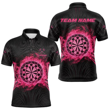 Maxcorners Black And Pink Smokes Dartboard Men Darts Polo Shirts Custom Tribal Dart Team Jerseys