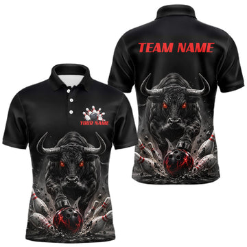 Maxcorners Funny Bowling Polo 1/4-Zip Shirt For Men Angry Bull Bowling Jersey Custom Bowling Tournament Shirt LM0410