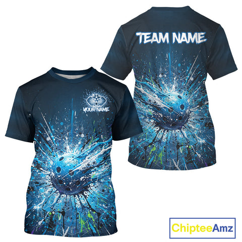 Maxcorners Custom Blue Splatter Pickleball Ball T-Shirt Men Multi-Color Pickleball Team Jerseys MT0811