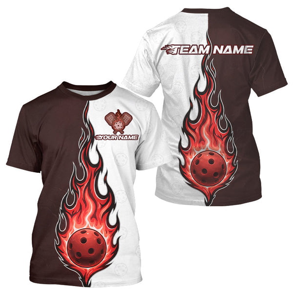 Maxcorners Custom White And Red Flames Pickleball Ball T-Shirt Men's Pickleball Jersey MT0811