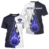 Maxcorners Custom White And Blue Flames Pickleball Ball T-Shirt Men's Pickleball Jersey MT0811