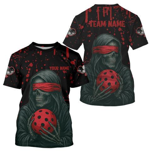 Maxcorners Custom Black Skeleton Splatter Red Pickleball Men T-Shirt Outfits Pickleball Jerseys LM0910