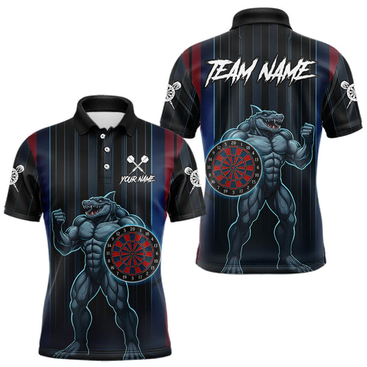 Maxcorners Funny Blue & Red Shark Dartboard Custom Men Darts Polo Shirt Dart Tournament Jerseys LM1411