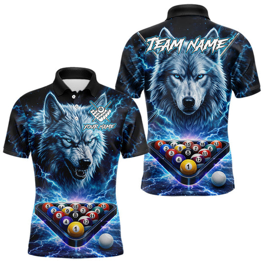 Maxcorners Custom Blue Horror Wolf Billiard Shirts For Men Thunder Lightning Billiard Team League Jerseys