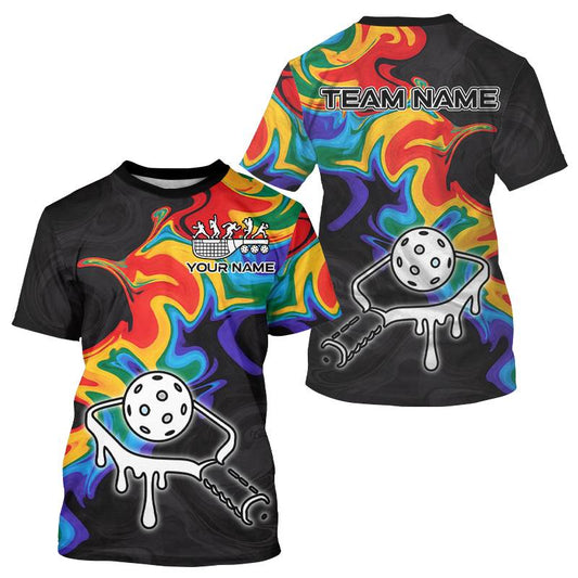 Maxcorners Colorful Splash Men Pickleball Ball & Paddle T-Shirt Personalized Pickleball Team Jerseys LM1501