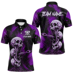 Maxcorners Custom Purple Grunge Creepy Skull Flame Dart Arrow Men Darts Polo Shirt Dart Jerseys LM1411