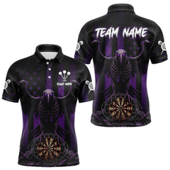 Maxcorners Purple Gothic Eagle Skull Dartboard Custom Men Darts Polo Shirt Grunge US Flag Dart Jerseys LM1411