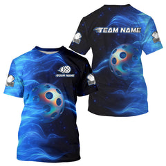 Maxcorners Custom Blue Flames Holographic Pickleball Ball T-Shirt For Men Outfit Pickleball Jersey MT1309