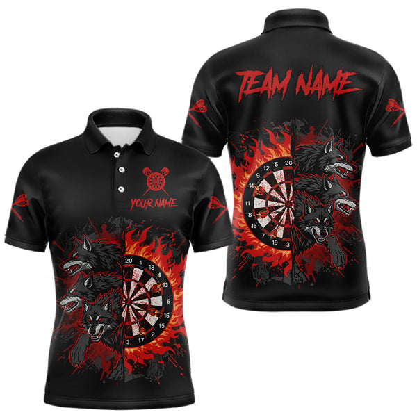 Maxcorners Red Wolfs Flames Dartboard Custom Funny Darts Polo Shirt For Men Grunge Dart Jerseys MT1511