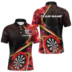 Maxcorners Custom Red Flames Dragon Dartboard Halftone Dart Men Polo Jerseys Gold Dart Team Shirt LM1610