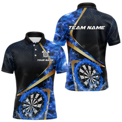 Maxcorners Custom Blue Flames Dragon Dartboard Halftone Dart Men Polo Jerseys Gold Dart Team Shirt LM1610