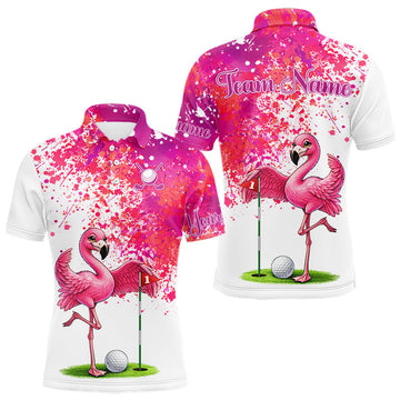 Maxcorners Funny Mens Golf Polo Shirt Custom Winner Flamingo Pink Splatter Golf Clothing Shirts, Golf Gifts