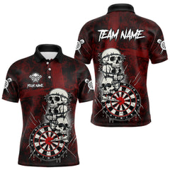 Maxcorners Custom Red Grunge Barbed Wire Grey Skull Dartboard Men Darts Polo Shirt Dart Jerseys TU1711