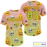 Maxcorners Custom Green Pink Funny Baseball Halloween T-Shirt For Men Hallow's Eve Baseball Shirts LM1809