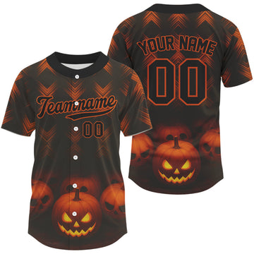 Maxcorners Custom Orange Halloween Pumpkin Baseball T-Shirt For Men Baseball Tournament Shirts LM1809